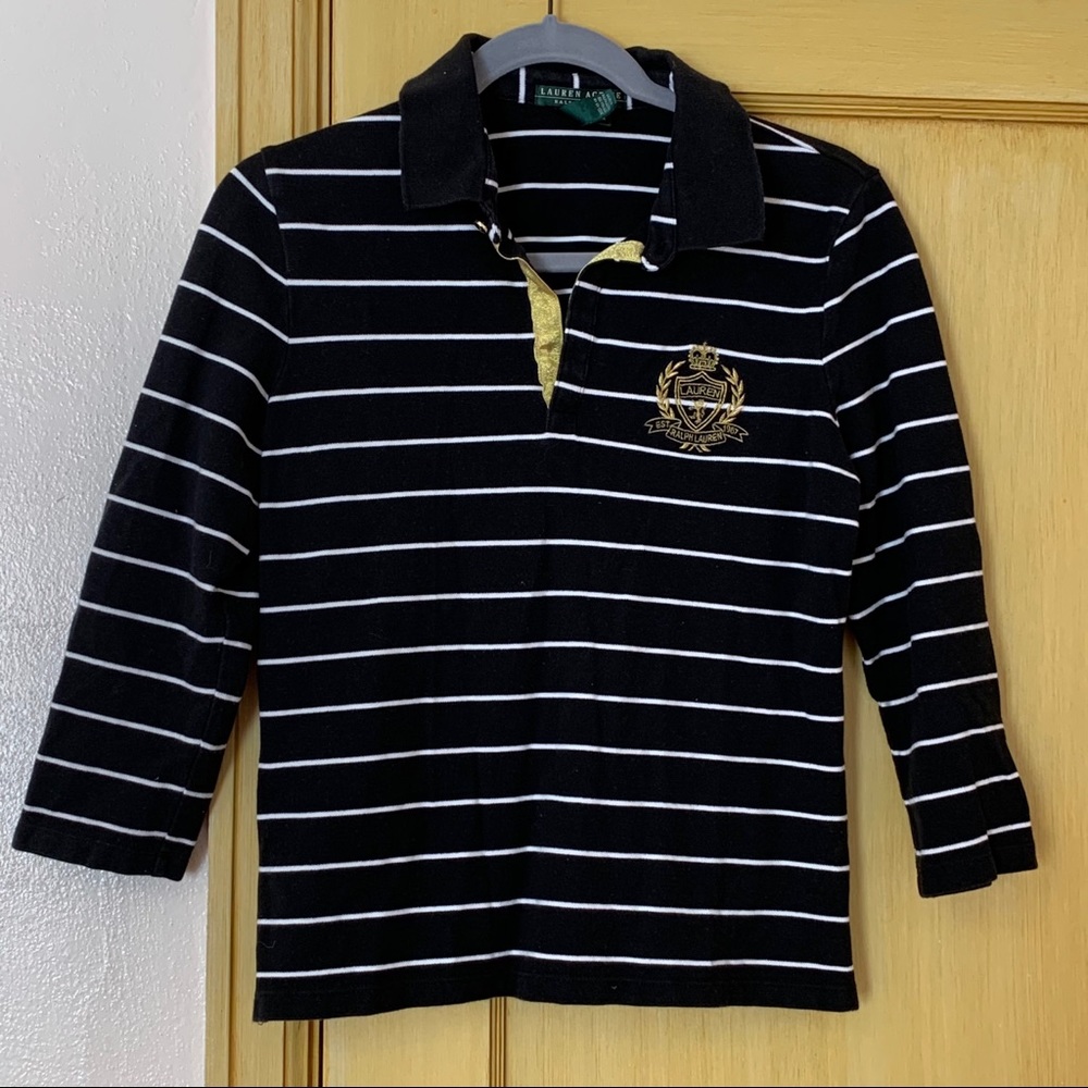 Ralph Lauren Active Embroidered Crest Stripe Top Size Medium